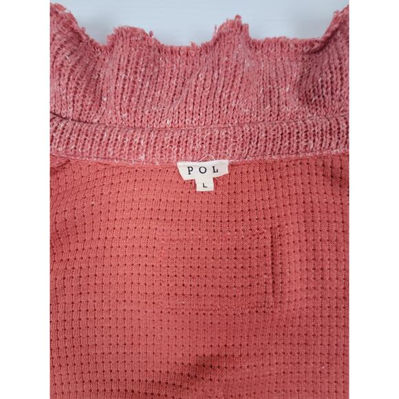 RARE POL Womens Large GKJ5 Fleece Knit Lightning Pink Button‎ Sweater Jacket - Picture 6 of 13